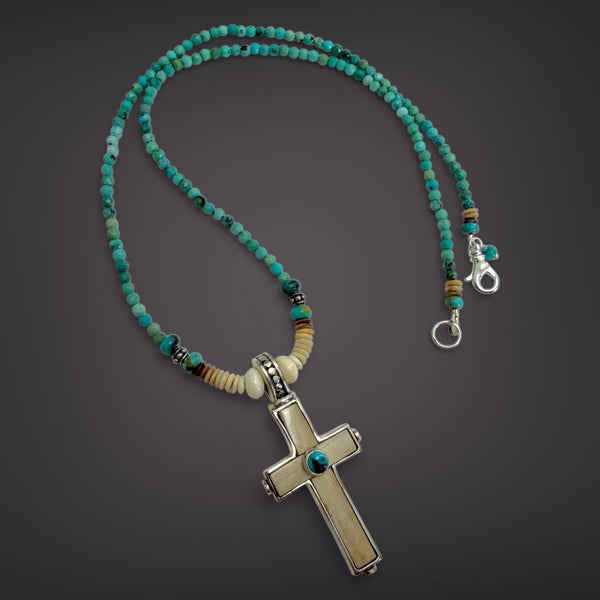 Ivory Cross & Turquoise Necklace