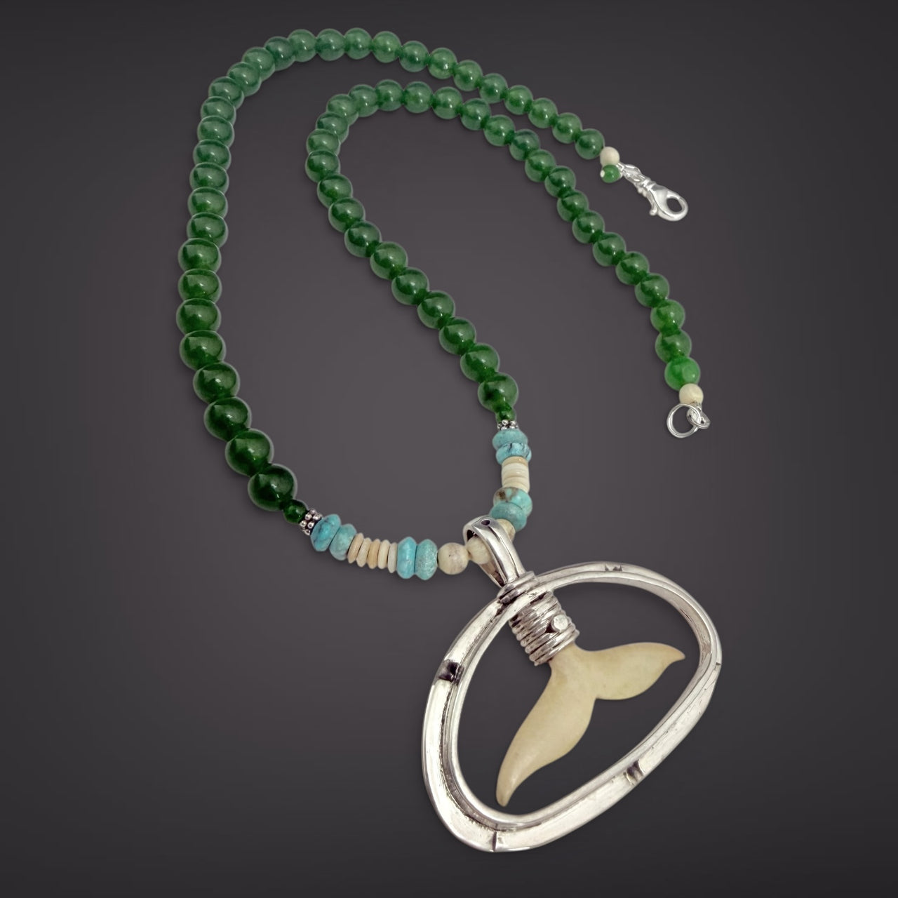 Ivory & Jade Whale Tail Necklace