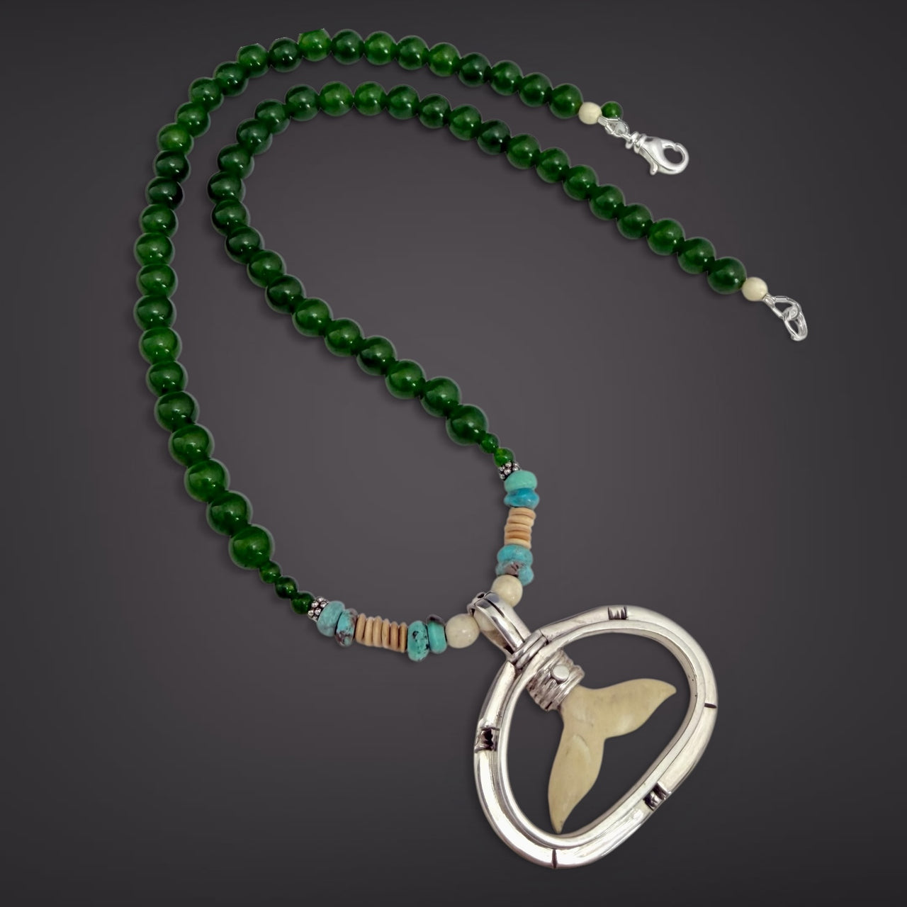 Ivory & Jade Whale Tail Necklace