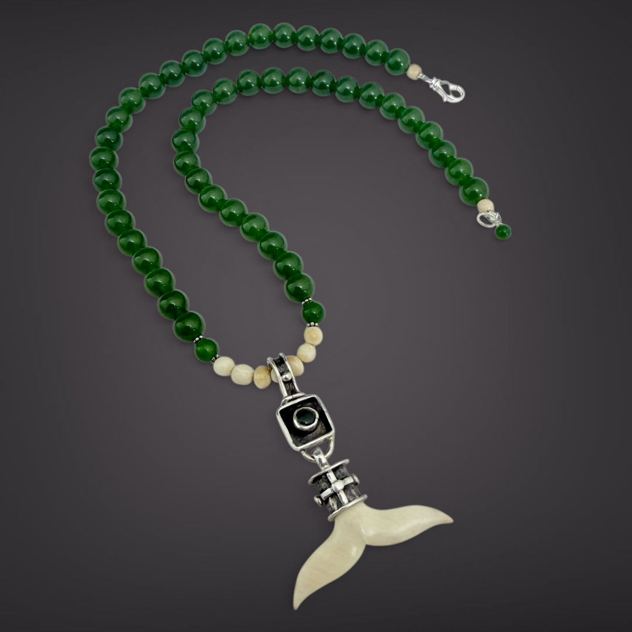 Ivory & Jade Whale Tail Necklace