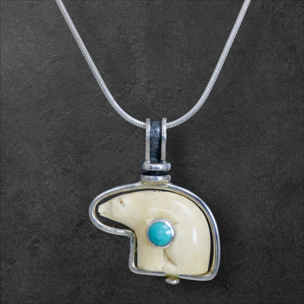 Ivory & Turquoise Bear Pendant