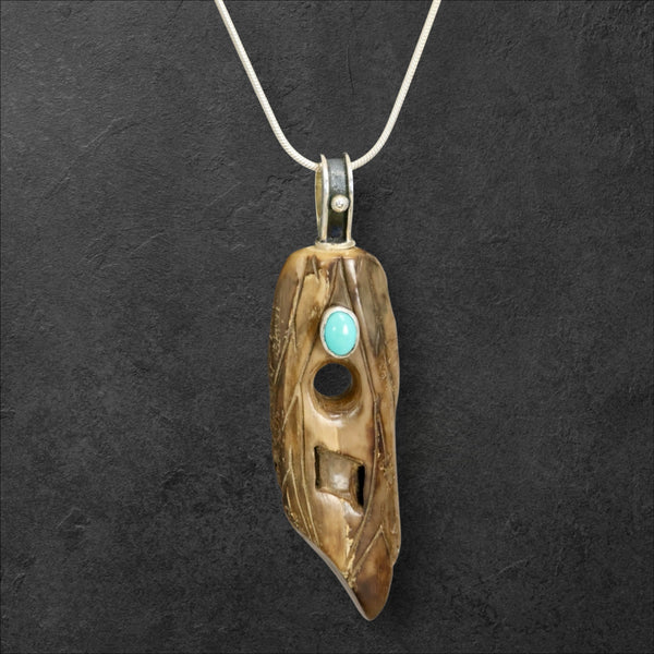 Ivory Artifact & Turquoise Pendant