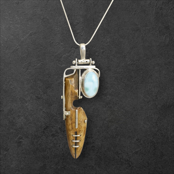 Ivory Artifact & Larimar Pendant