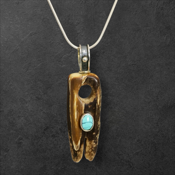 Ivory Artifact & Turquoise Pendant