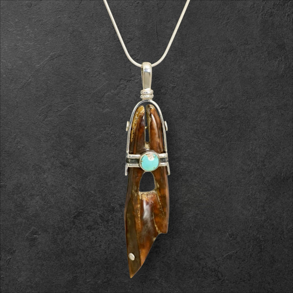 Ivory Artifact & Turquoise Pendant