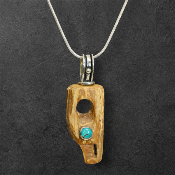 Ivory Artifact & Turquoise Pendant
