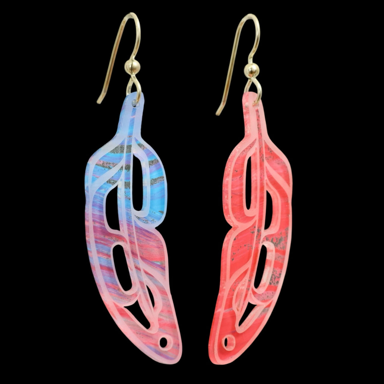 Feather Earrings - Blush & Blue