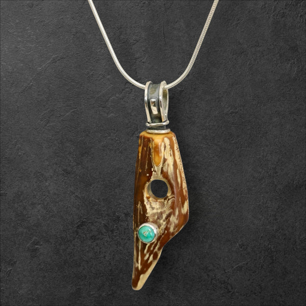 Ivory Artifact & Turquoise Pendant