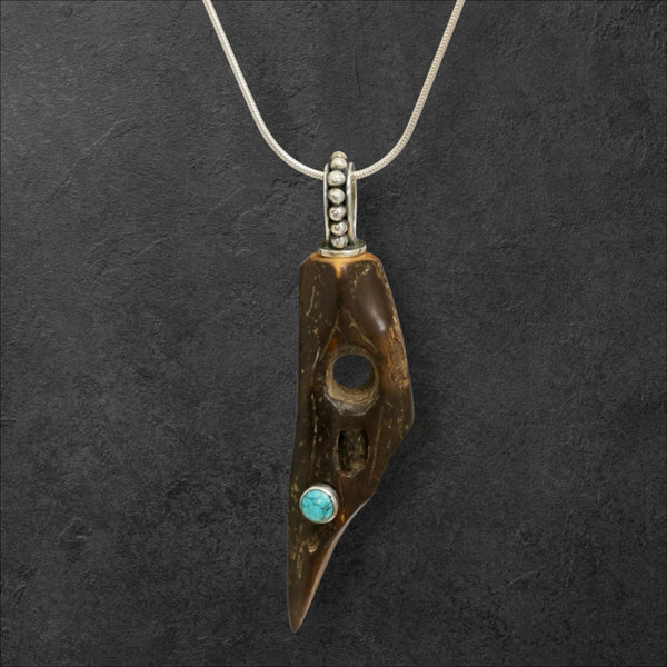Ivory Artifact & Turquoise Pendant