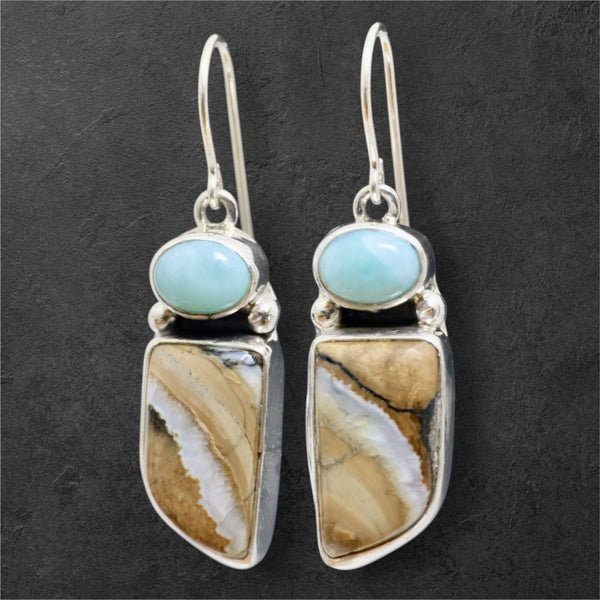 Mammoth Tooth & Larimar Earrings