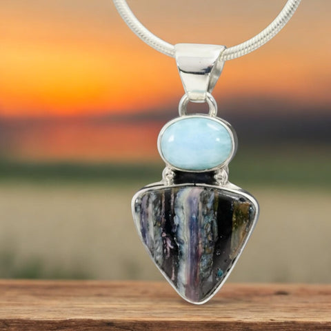 Mammoth Tooth & Larimar Pendant