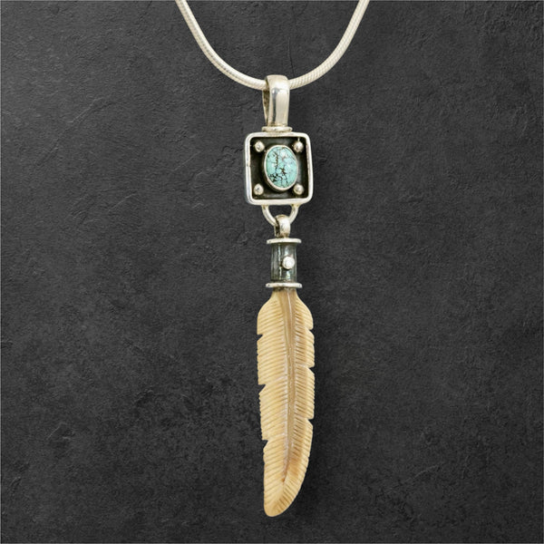 Ivory Feather & Turquoise Pendant