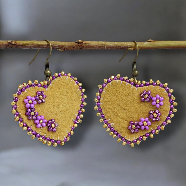 Heart Beaded Moose Hide Earrings
