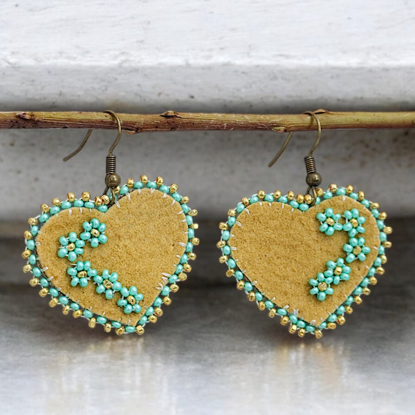 Heart Beaded Moose Hide Earrings