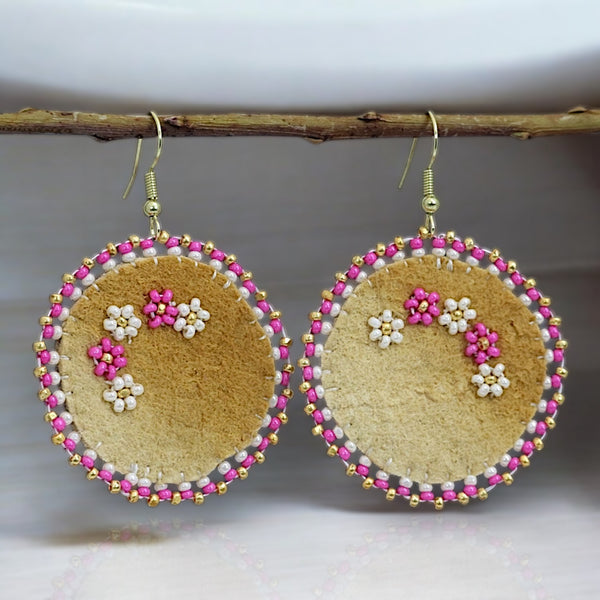 Round Beaded Moose Hide Earrings