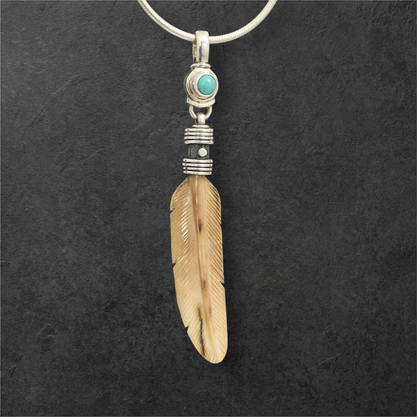 Ivory Feather & Turquoise Pendant