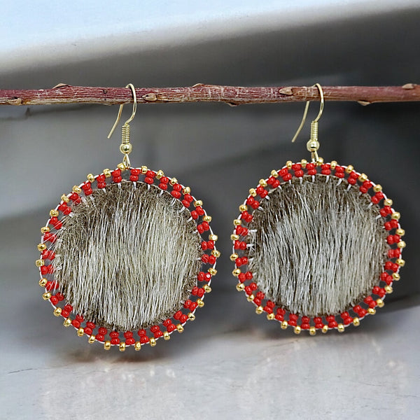 Round Seal Skin Beaded Earrings