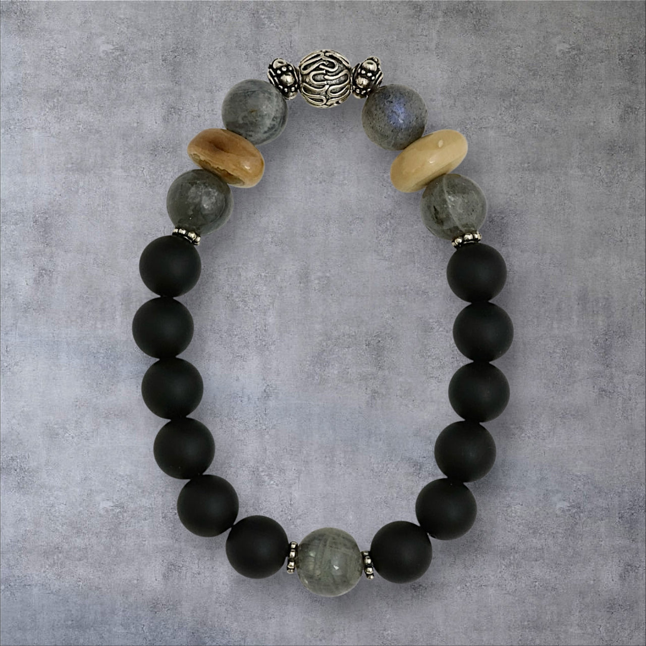 Onyx, Labradorite & Ivory Bracelet