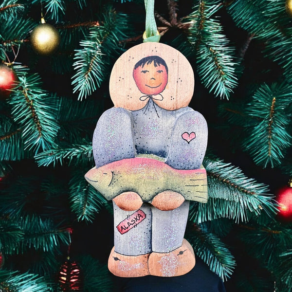 Eskimo Boy w/Fish Ornament