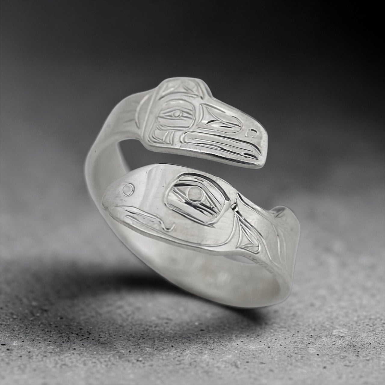 Raven Salmon Wrap Ring