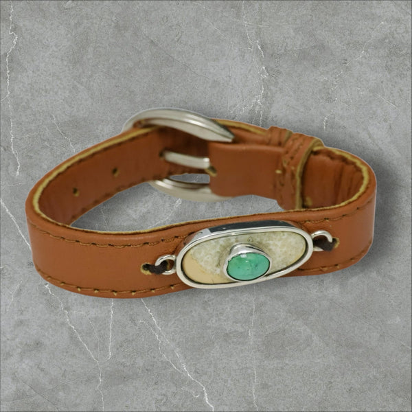 Ivory, Turquoise & Leather Bracelet