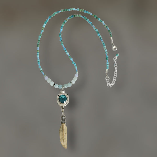 Ivory & Turquoise Feather Necklace