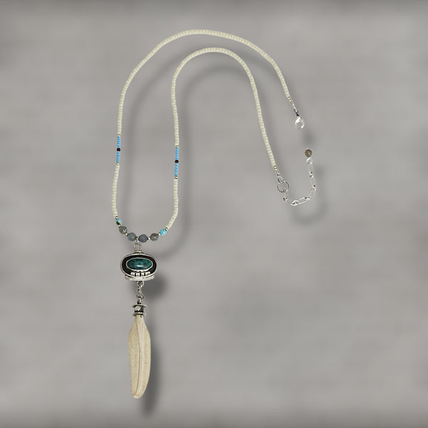 Ivory & Turquoise Feather Necklace