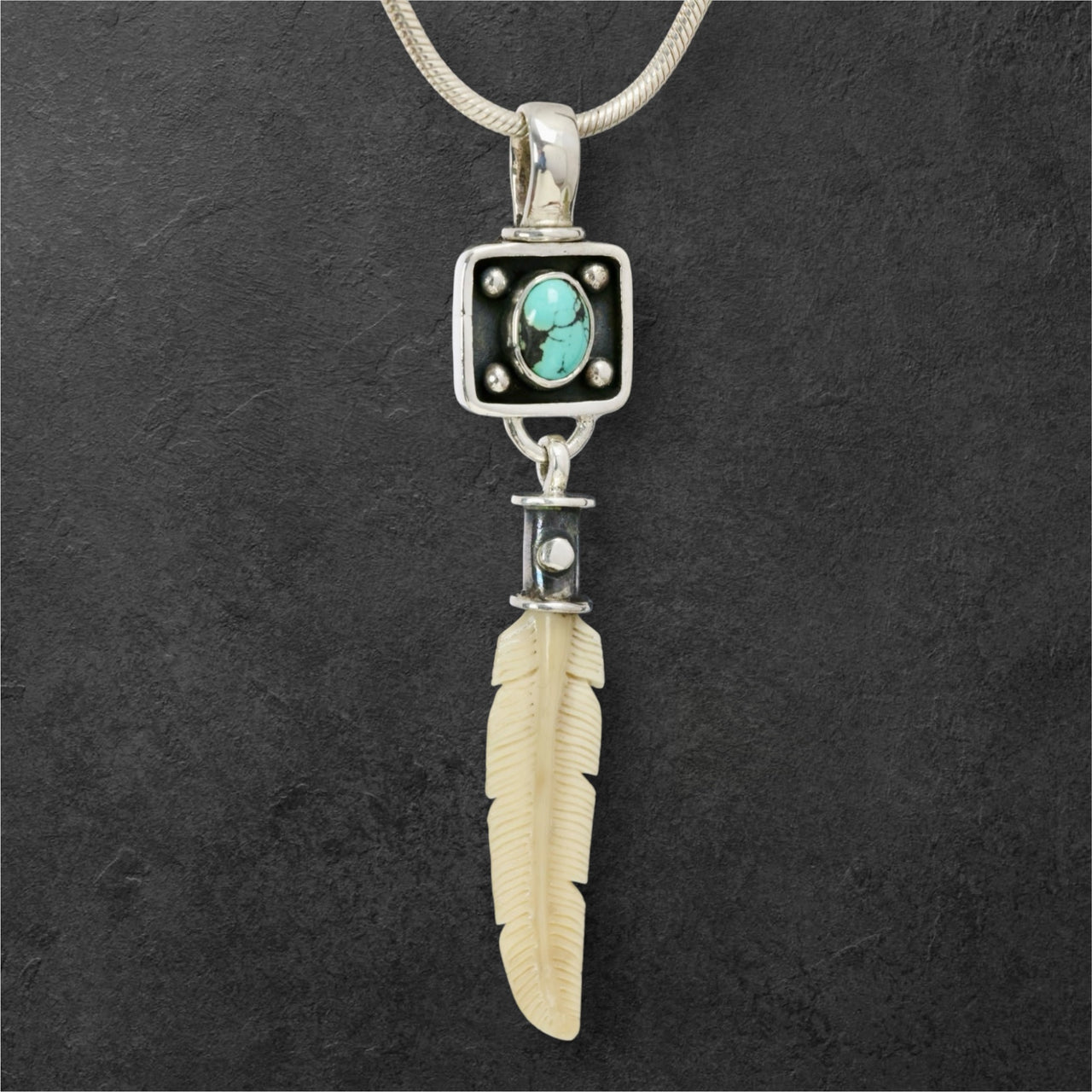 Ivory Feather & Turquoise Pendant