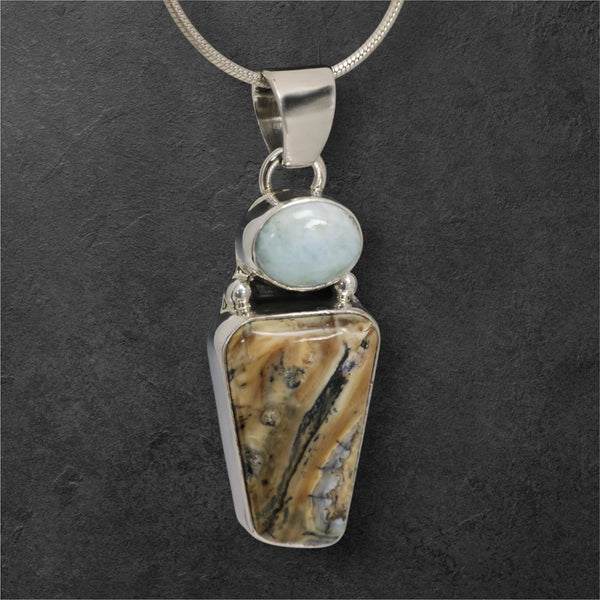 Mammoth Tooth & Larimar Pendant