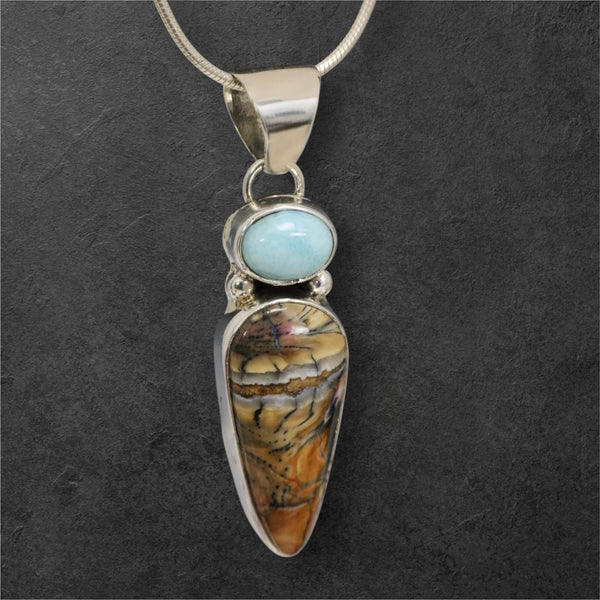 Mammoth Tooth & Larimar Pendant