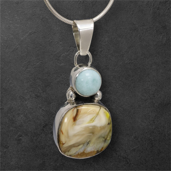 Mammoth Tooth & Larimar Pendant