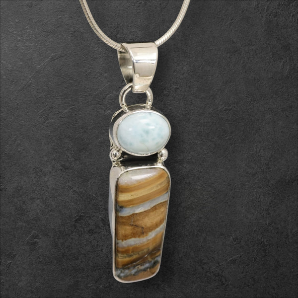 Mammoth Tooth & Larimar Pendant