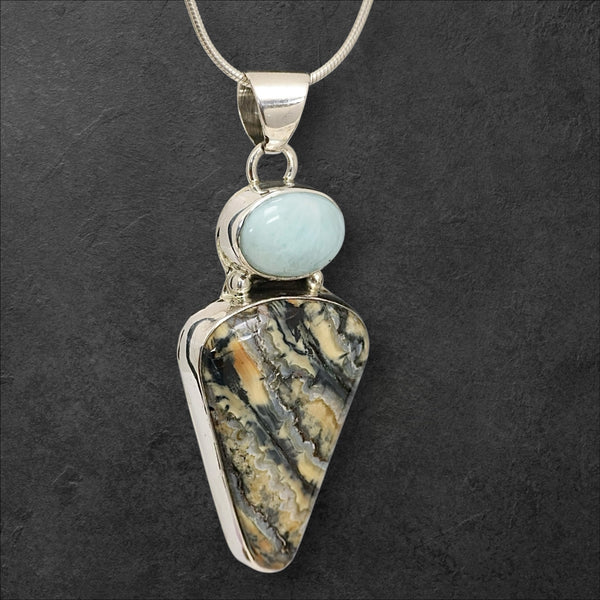 Mammoth Tooth & Larimar Pendant