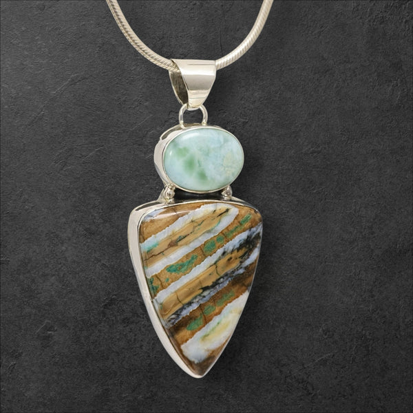 Mammoth Tooth & Larimar Pendant