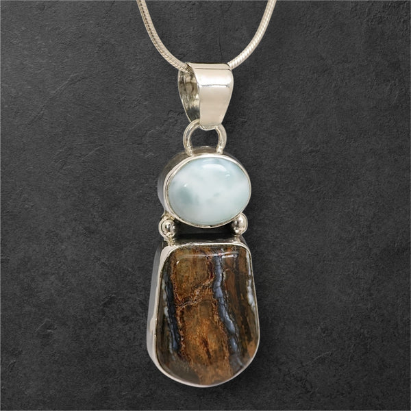 Mammoth Tooth & Larimar Pendant
