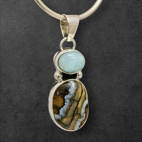 Mammoth Tooth & Larimar Pendant
