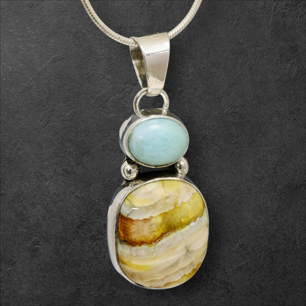 Mammoth Tooth & Larimar Pendant