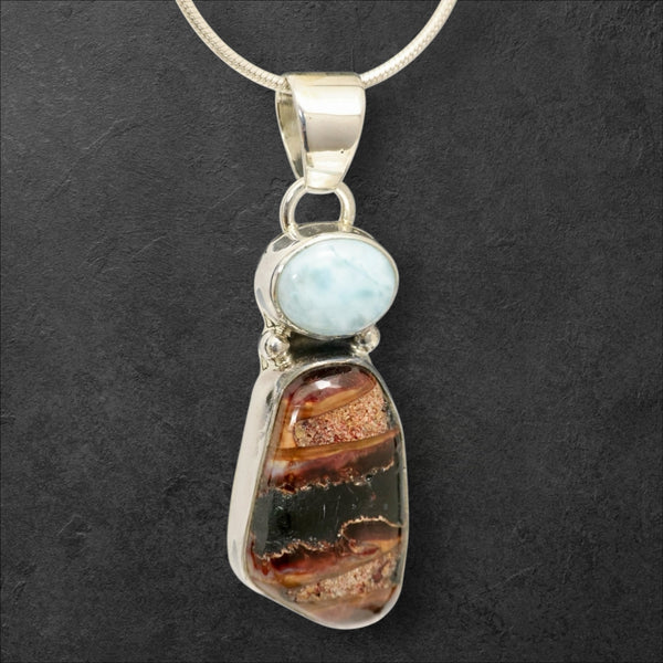 Mammoth Tooth & Larimar Pendant