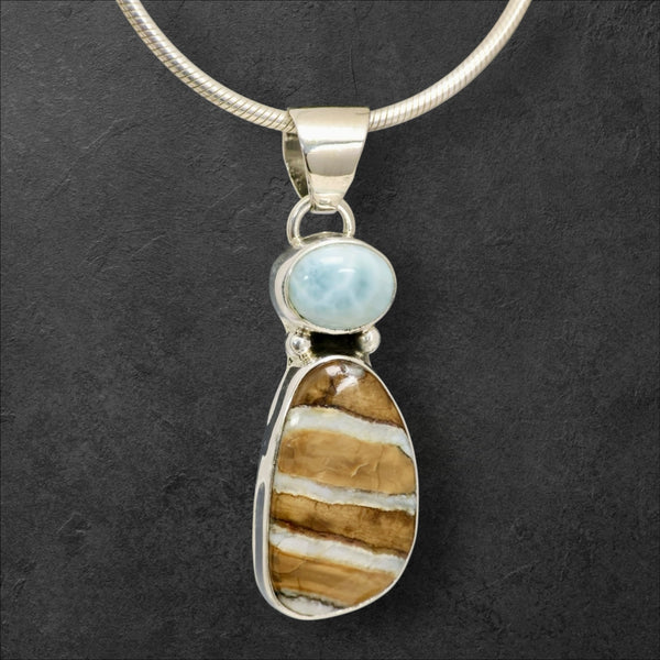 Mammoth Tooth & Larimar Pendant