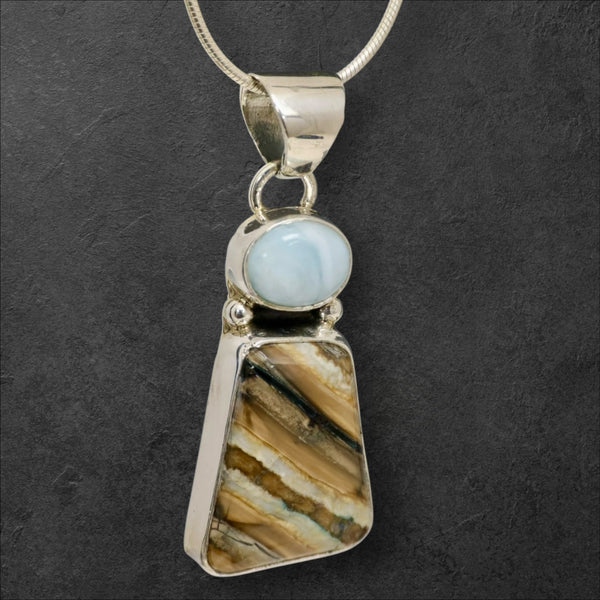 Mammoth Tooth & Larimar Pendant