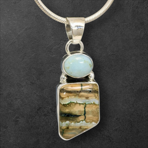 Mammoth Tooth & Larimar Pendant