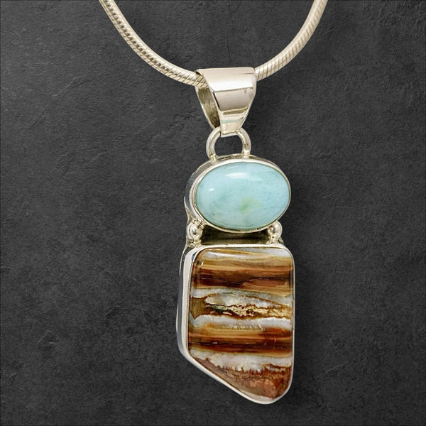 Mammoth Tooth & Larimar Pendant