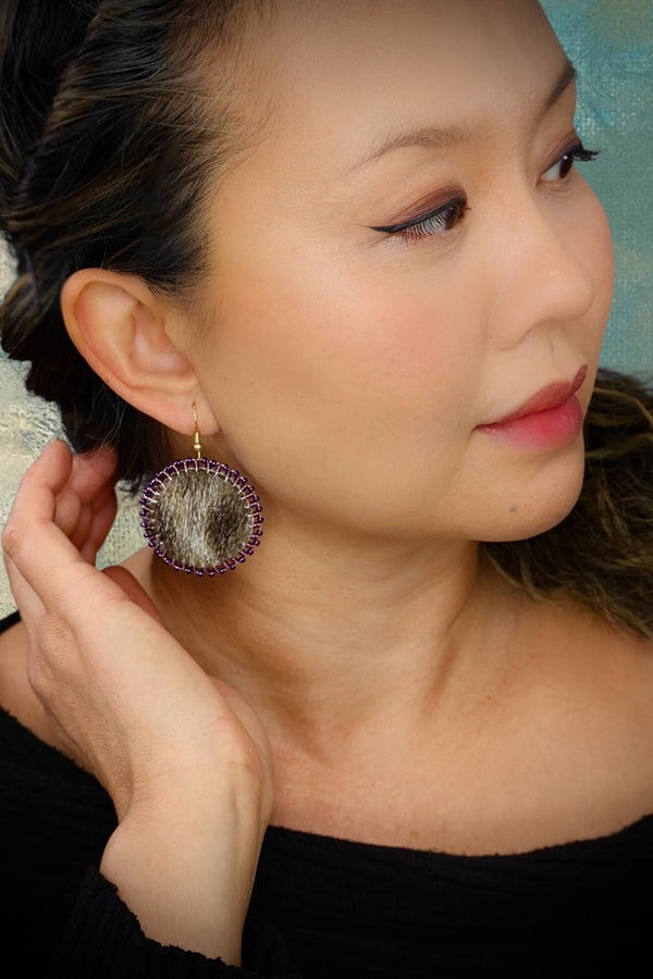 Round Seal Skin Beaded Earrings