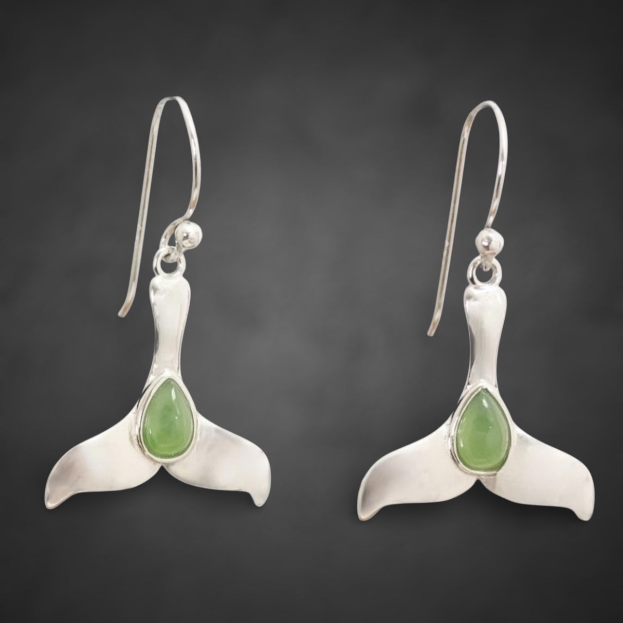 Jade & Silver Whale Tail Earrings