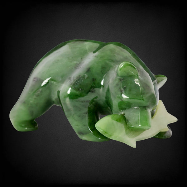 Vintage Genuine Jade Stone Bear With Cub Made in Alaska  Small Bear on Slab Genuine Jade main image 1