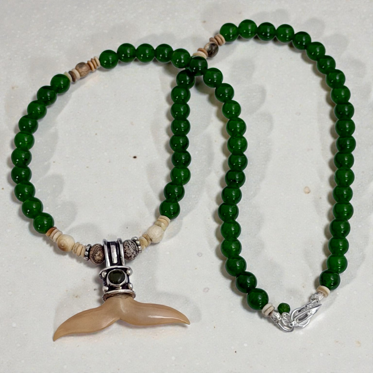 Ivory & Jade Whale Tail Necklace