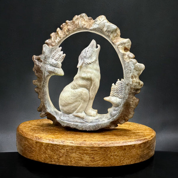Howling Wolf Antler Carving