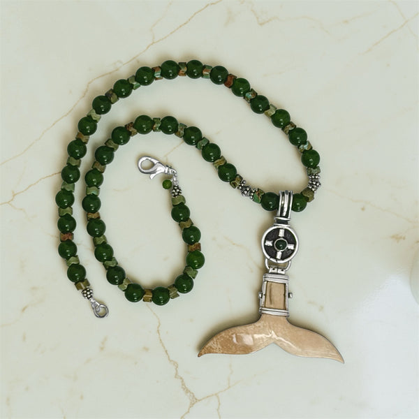 Ivory & Jade Whale Tail Necklace
