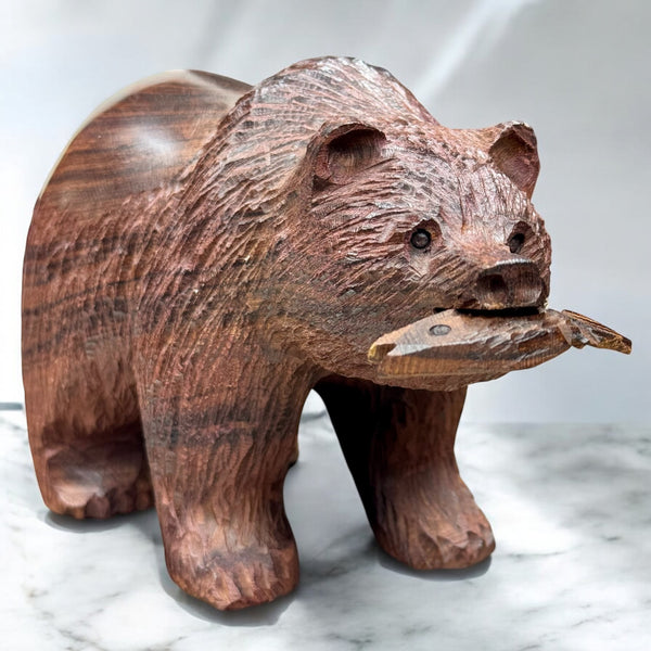 Bear with Salmon Wood Carving – Fish Creek Company