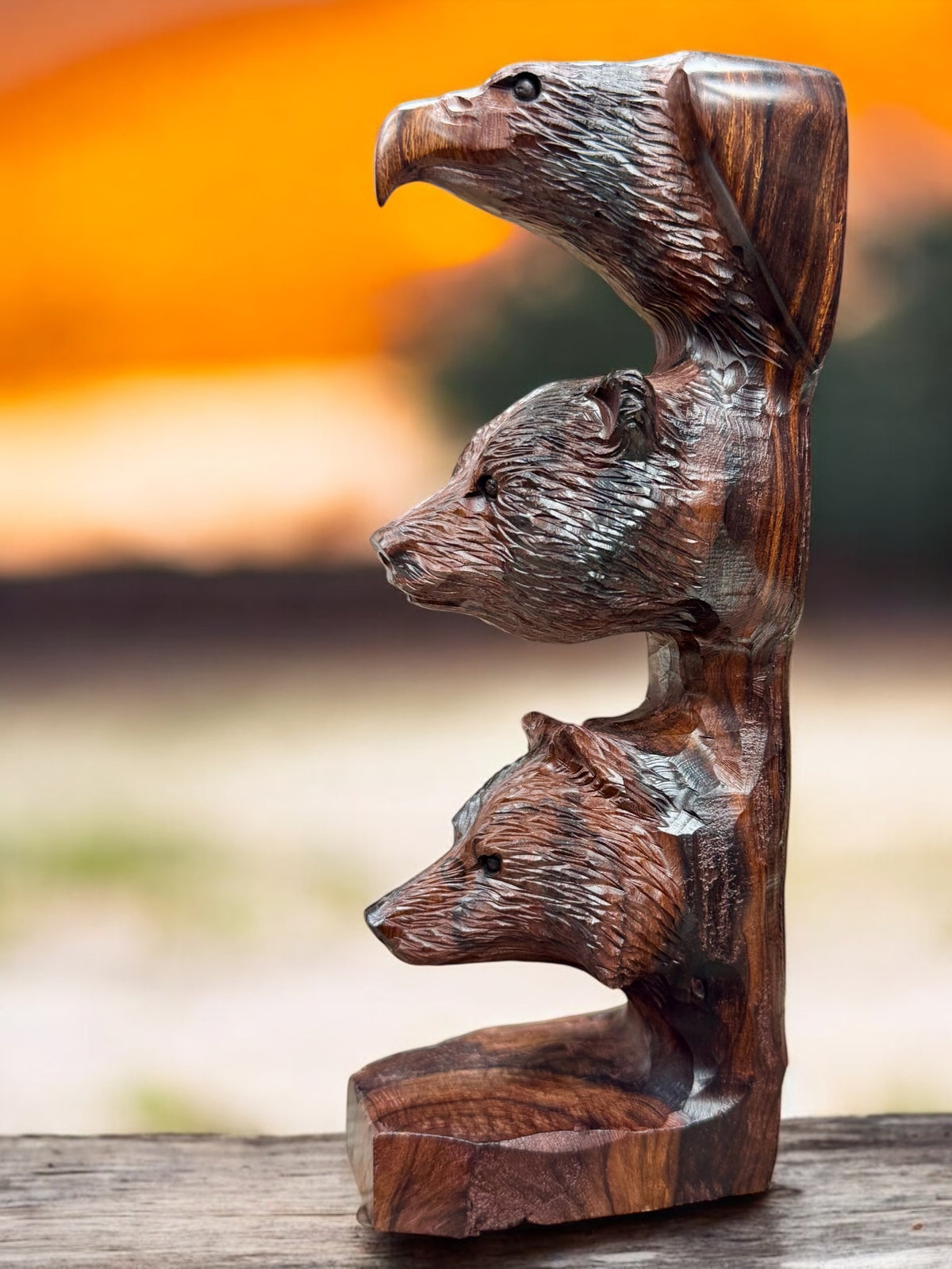 alaskan totem pole eagle and bear with fish Eagle, Bear & Wolf Totem Carving